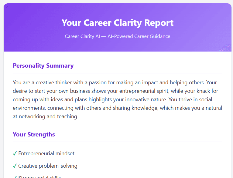 Career Clarity AI Report Preview - sample career guidance report